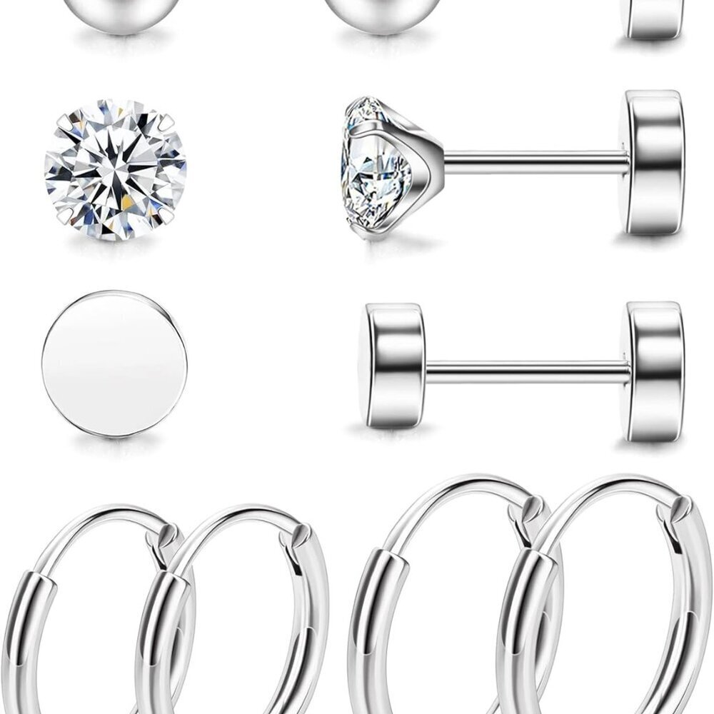 5 Pairs Titanium Earrings Set Hypoallergenic Stud Hoop Jewelry for Sensitive Ear
